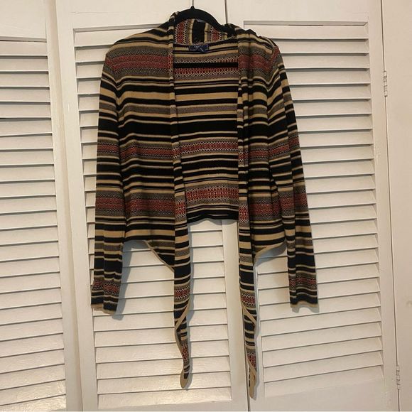 Y2K Chaps size Medium Southwestern Tie Front Striped Shrug Cardigan - Picture 3 of 7
